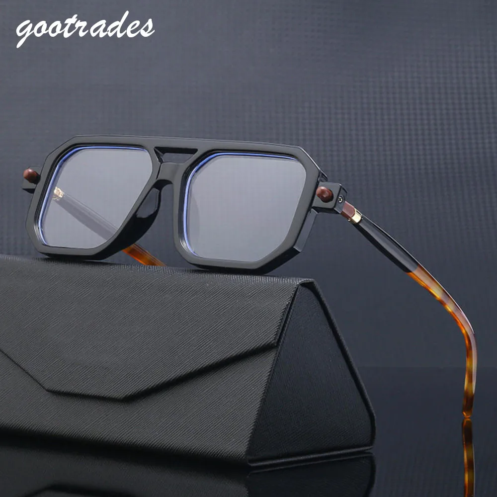 Moda Retro okulary przeciwsłoneczne z kwadratowymi oprawkami dla mężczyzn kobiety niebieskie światło blokujące odcienie UV400 okulary przeciwsłoneczne dekoracja w stylu Vintage okulary przeciwsłoneczne