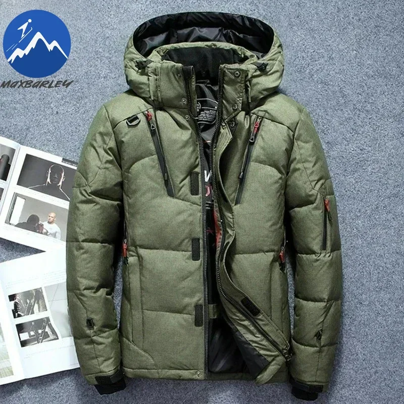 -20 Chaqueta de plumón de pato ligera para hombre, abrigo grueso y cálido para nieve, cortavientos con capucha para hombre, Parka, prendas de vestir exteriores, ropa deportiva con relleno