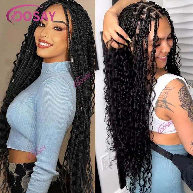 32 Inches Synthetic Full Lace Frontal Braided Wigs Knotless Braids Lace Wig for Black Women Transparent Lace Braiding Hair Wigs