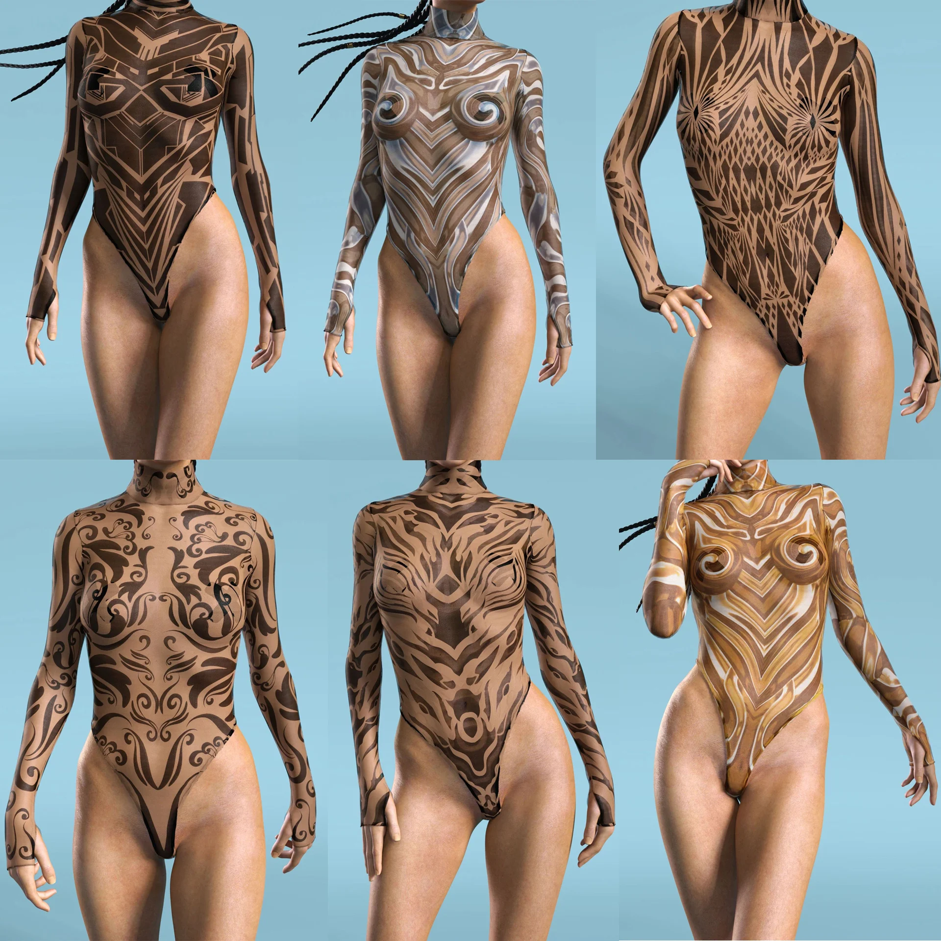 High Fork Sexy Women Swimwear Cyber Punk Bodysuit Beach Wear Long Sleeve Swimsuit Bathing Suit Holiday Party Cosplay Costume