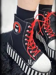 New Black and White Color Matching Red Lace-Up Thick-Soled Platform Shoes Punk Dark Cosplay Lolita Shoes Ankle Boots for Women