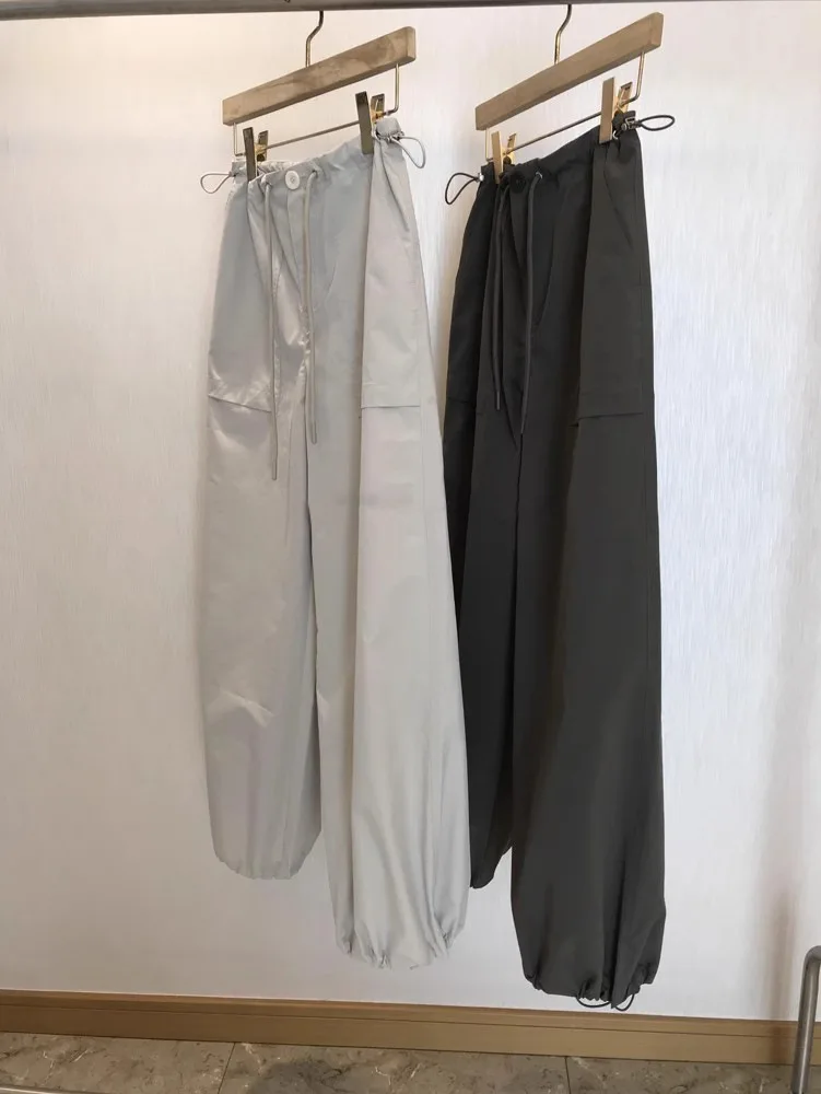 

Spring and summer women's casual solid color high waist loose wide leg pants
