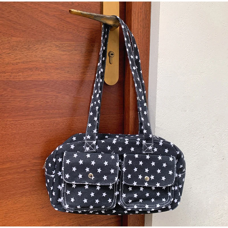 Mehrfach-Taschen-Schultertasche mit Polka Dots, Damen-Canvas-Tragetasche, Koreanische Lässige Süße Niedliche Pendler-Einkaufs-Reisetasche – Detail 28
