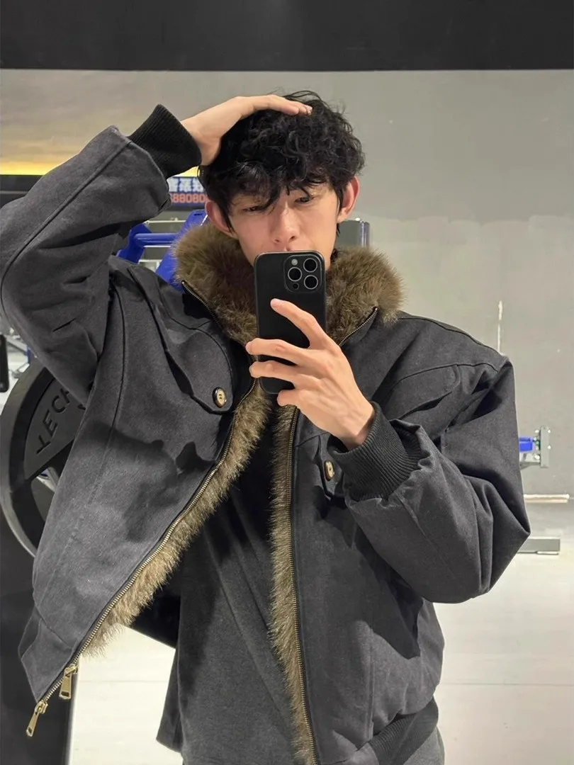 

Мужская теплая модная универсальная повседневная зимняя куртка из хлопка с капюшоном, американский стиль, большой размер, 300 г/м², высокое качество