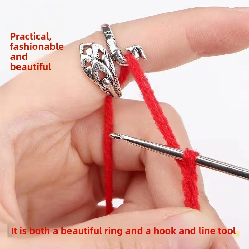 

Handmade Crochet Needle with Tead Holder Adjustable Ring Yarn Tool Hook Winder Tead Spool Holder Knitting Tool by MoMian