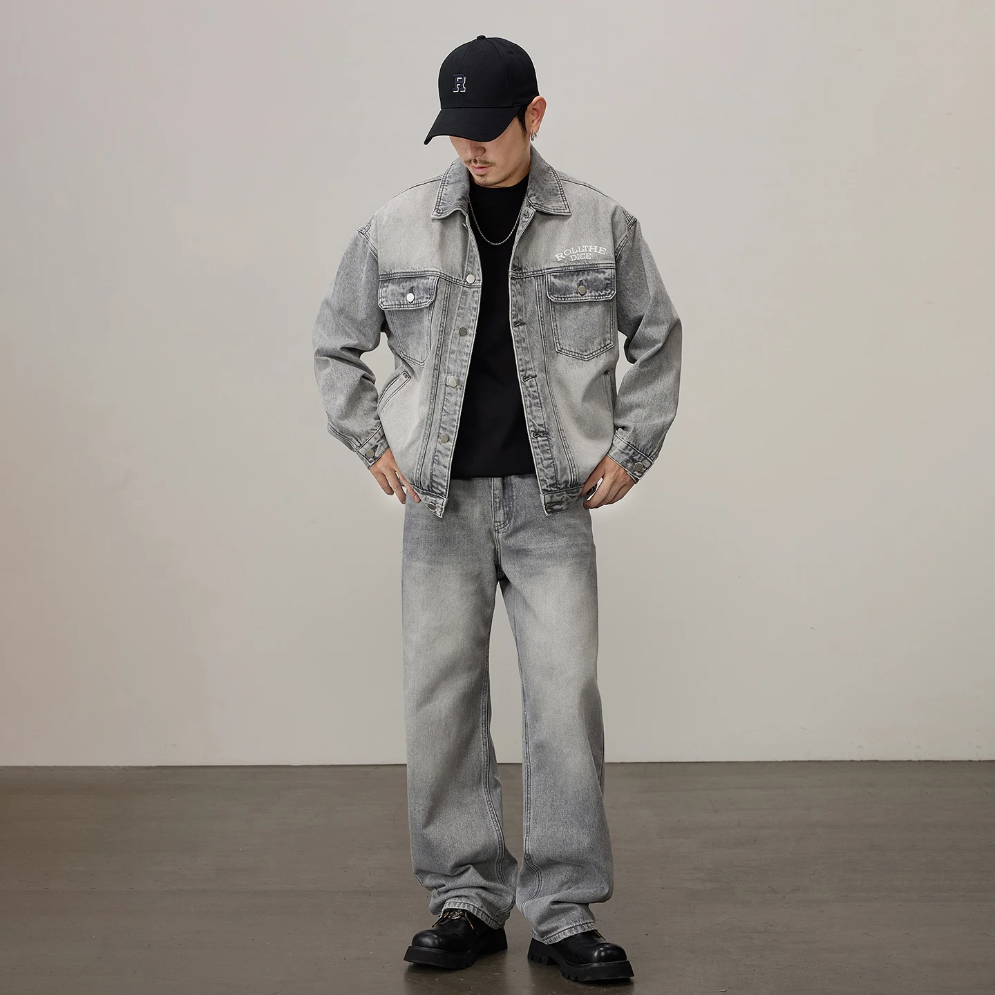 Men's Fashion Loose Casual Washed Gray Denim Cargo Jacket Pants Jeans Sets Streetwear Oudoor Spring Autumn Coat Trousers