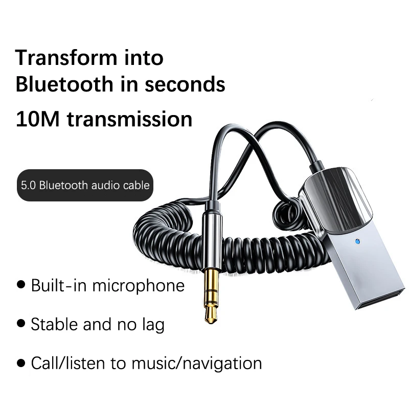 1Pc High Quality Brand New Bluetooth Aux Adapter Dongle USB To 3.5mm Jack Car Audio Bluetooth 5.0 Handsfree For Car Receiver