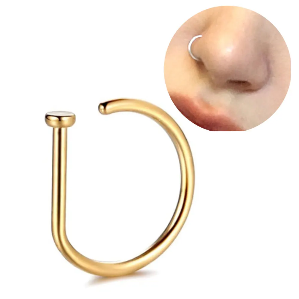 

2pcs Women Men Stainless Steel Fake Nose Rings Earrings Punk Cool Non Piercing Nose Cuff Clip Septum Perforation Body Jewelry