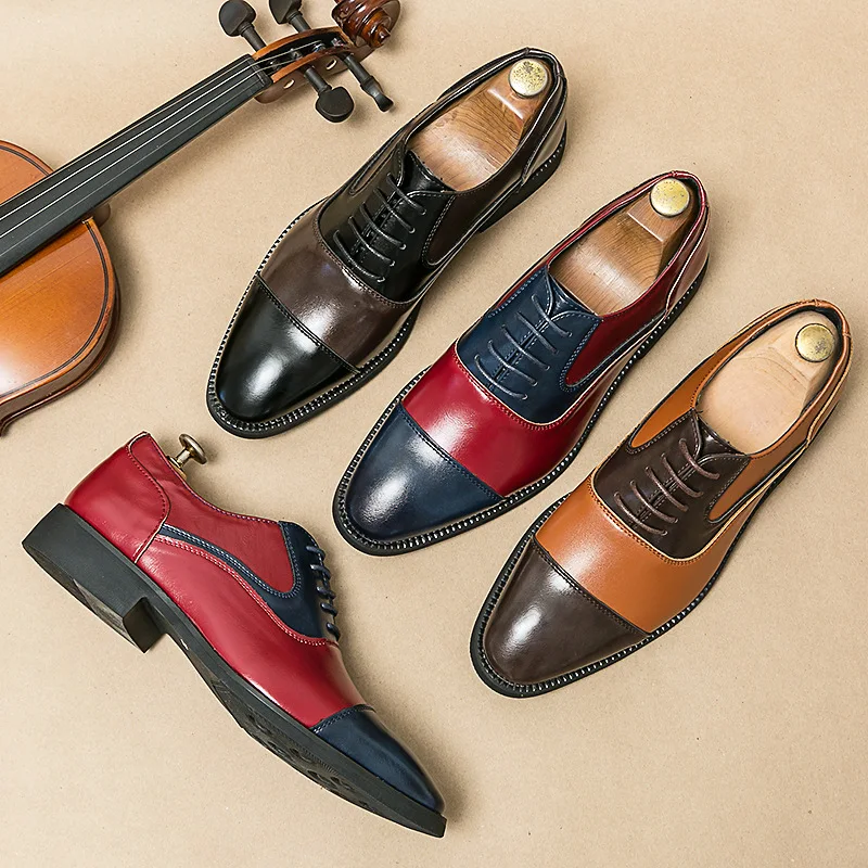 Lacquer leather shoes, business leather shoes, men's lacquered casual business color blocked leather shoes
