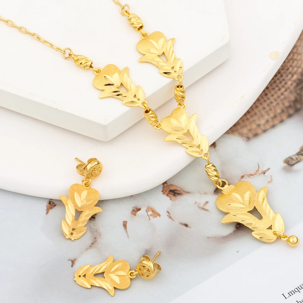 Gouden Kleur Lange Ketting En Oorbellen Sieraden Set Italiaanse 18K Vergulde Koperen Oorbellen En Ketting Feest Jubileum