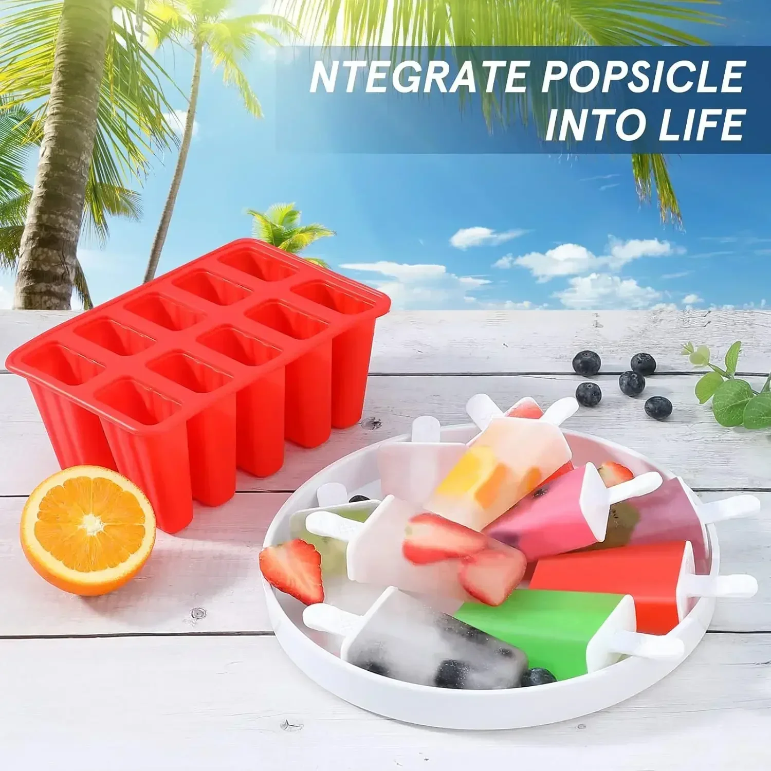 Popsicle Molds Silicone Ice Pop Molds BPA Free Popsicle Mold  with Silicone Funnel and Cleaning Brush