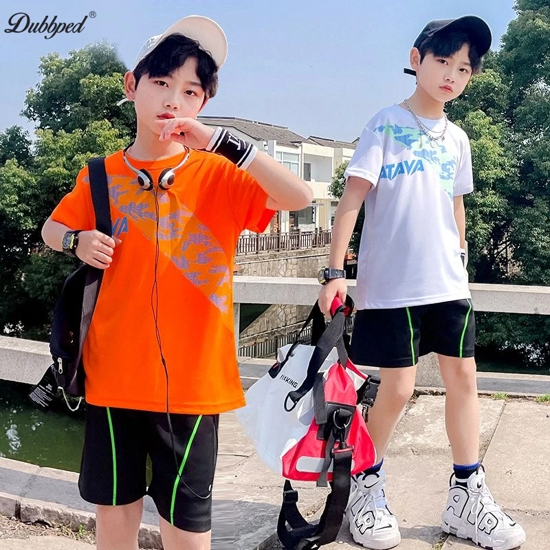 Dubbped Summer Kid's Athleisure Boy's Short Sleeve Basketball Training Fitness Running Loose Breathable Large Size T-shirt Set