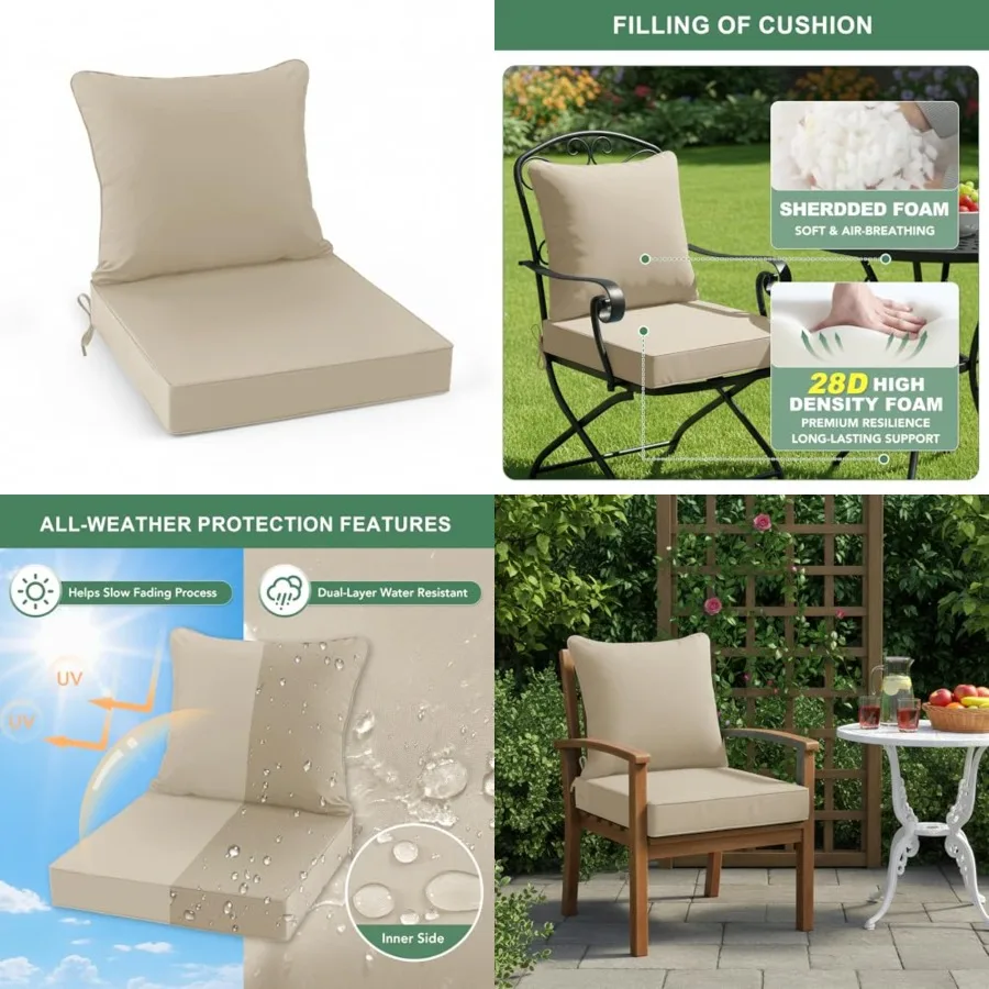 

Outdoor Chair Cushions, Waterproof Backrest and Deep Seat Cushion Set for Patio Furniture, Outdoor Sofa Replacement Cushions wi