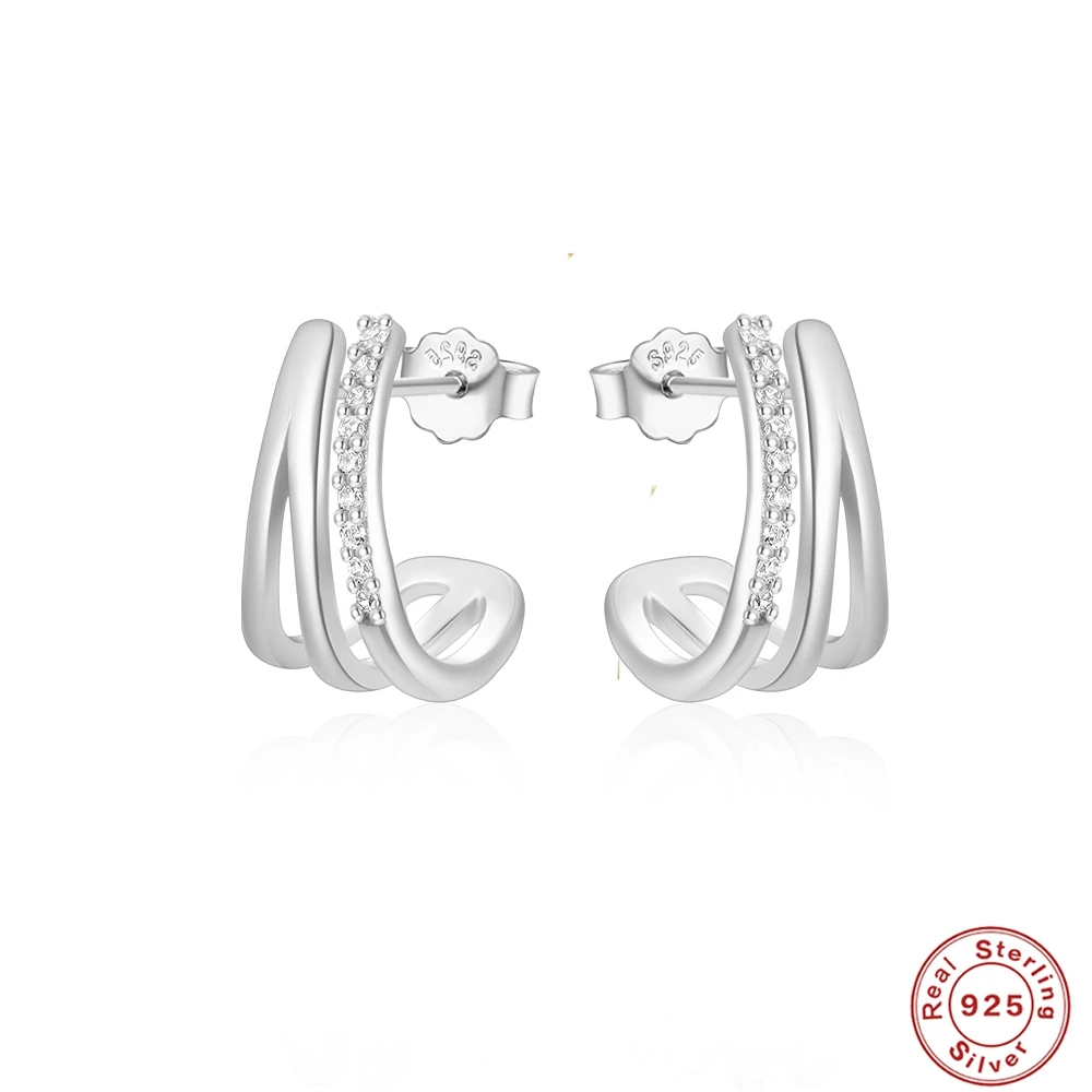 

AIDE 925 Sterling Silver Simple Stylish Three Line Claws Shape Stud Earrings High Quality Versatile Design Trend Jewel for Women