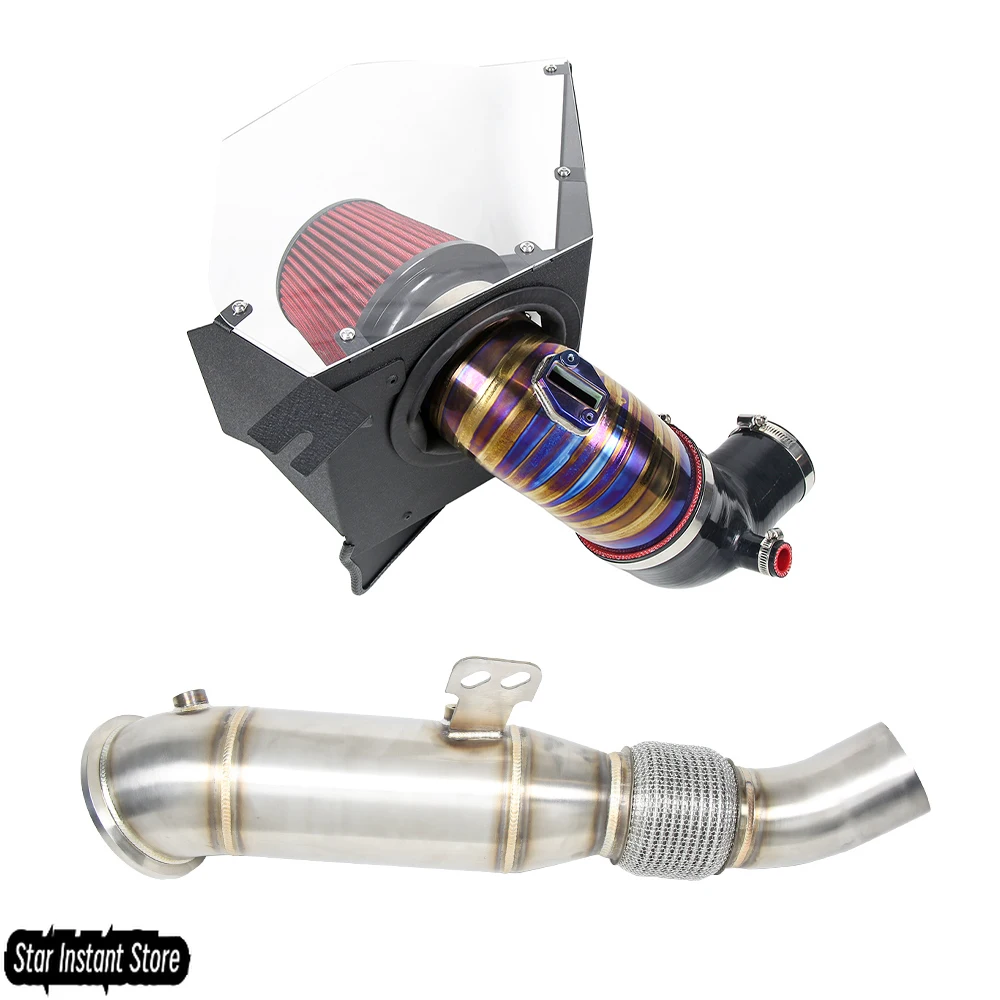 

For Toyota Supra A90 A91 V2 BMW Z4 B58 3.0L 4'' Titanium Alloy Cold Air Intake with Turbo Inlet Pipe + Race Downpipe System