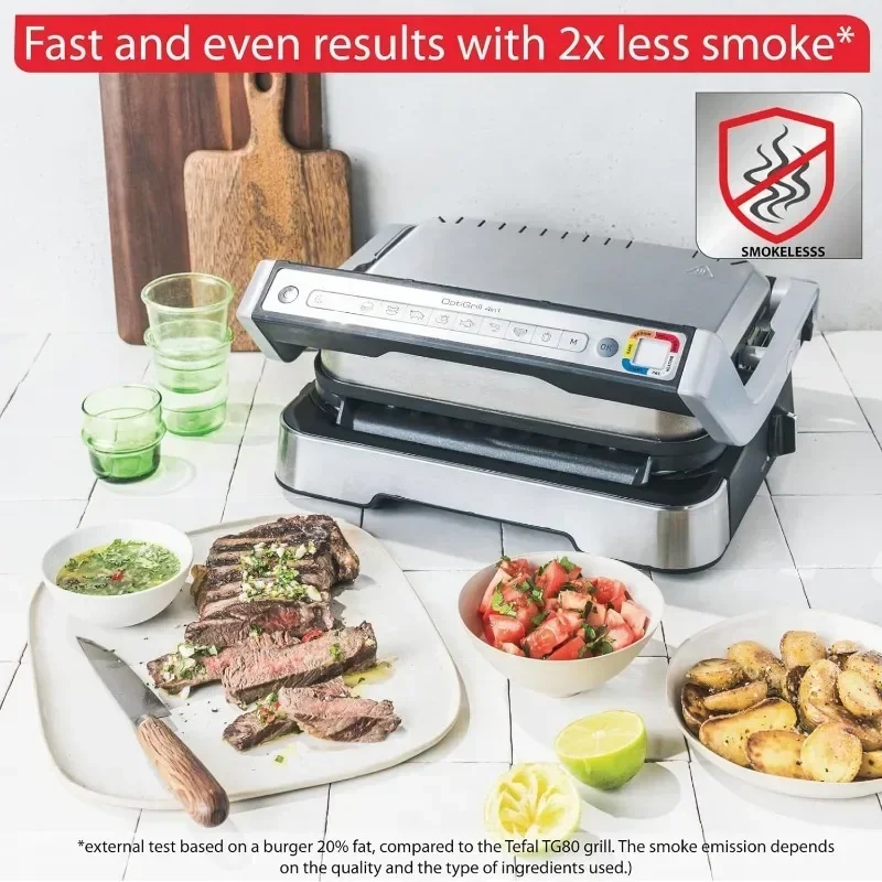 Indoor Electric Grill Stainless Steel Multiple Automatic Cooking Modes Smart Grill Non-stick Removable Plate