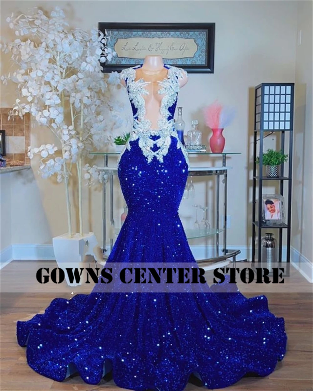 Elegante Royal Blue Pailletten Prom Kleider Für Schwarz Mädchen O Neck Silber Perlen Applique Meerjungfrau Cocktail Kleid Formale Gelegenheits-kleid