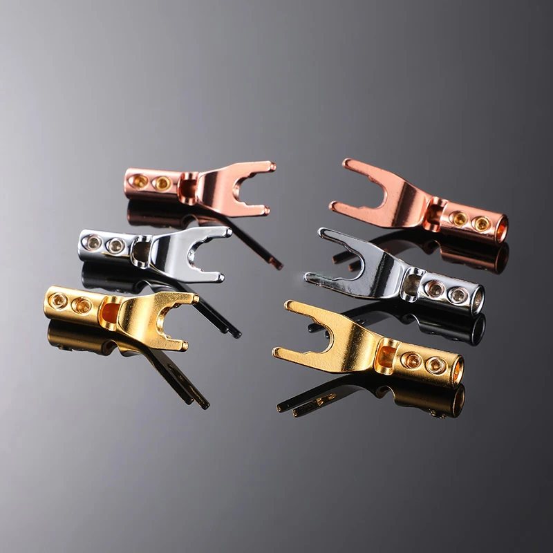 1 PCS Pure Copper Gold-plated Rhodium-plated Y-terminal Speaker Cable Connection Solder-free Screw Fixing U-shaped Banana Plug