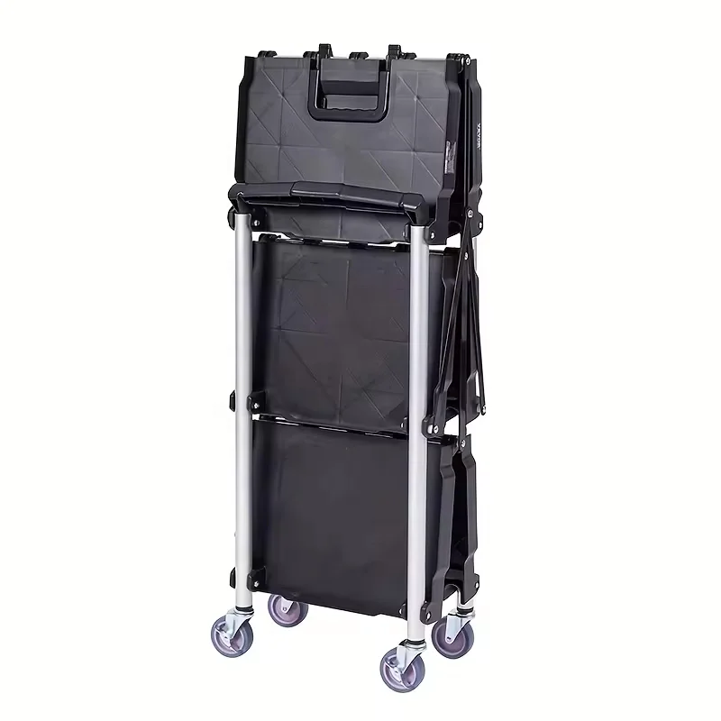

Collapsible Utility Cart 3 Shelf 165LBS Heavy Duty Plastic Rolling Cart Portable Lockable Wheels Warehouse Tool Cart