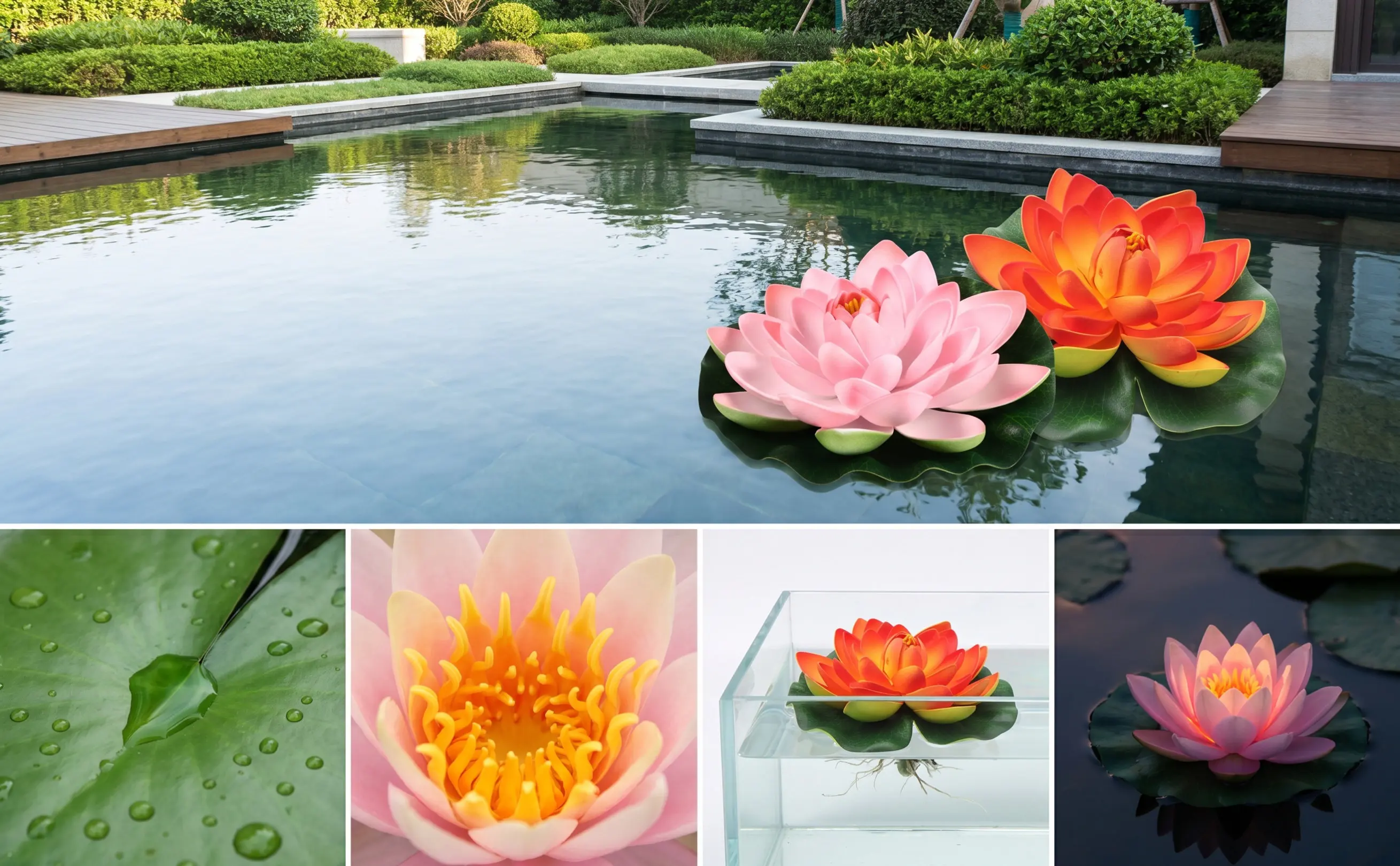 2Pcs Imitation Lotus Artificial Pond Floating Water Lily Decoration Lifelike False Lotus Emulated Flowers for Aquarium Garden
