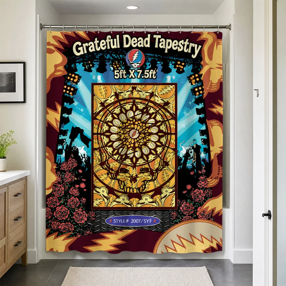 Grateful Dead Psychedelic Shower Curtain Tapestry Bohemian Rock Concert Music Decor Waterproof Bathroom Wall Hanging