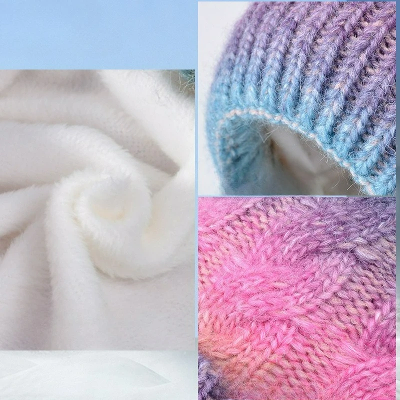 Ensemble deux pièces chapeau et écharpe chauds d'hiver, bonnet tricoté en velours et épais de couleur dégradée, à la mode