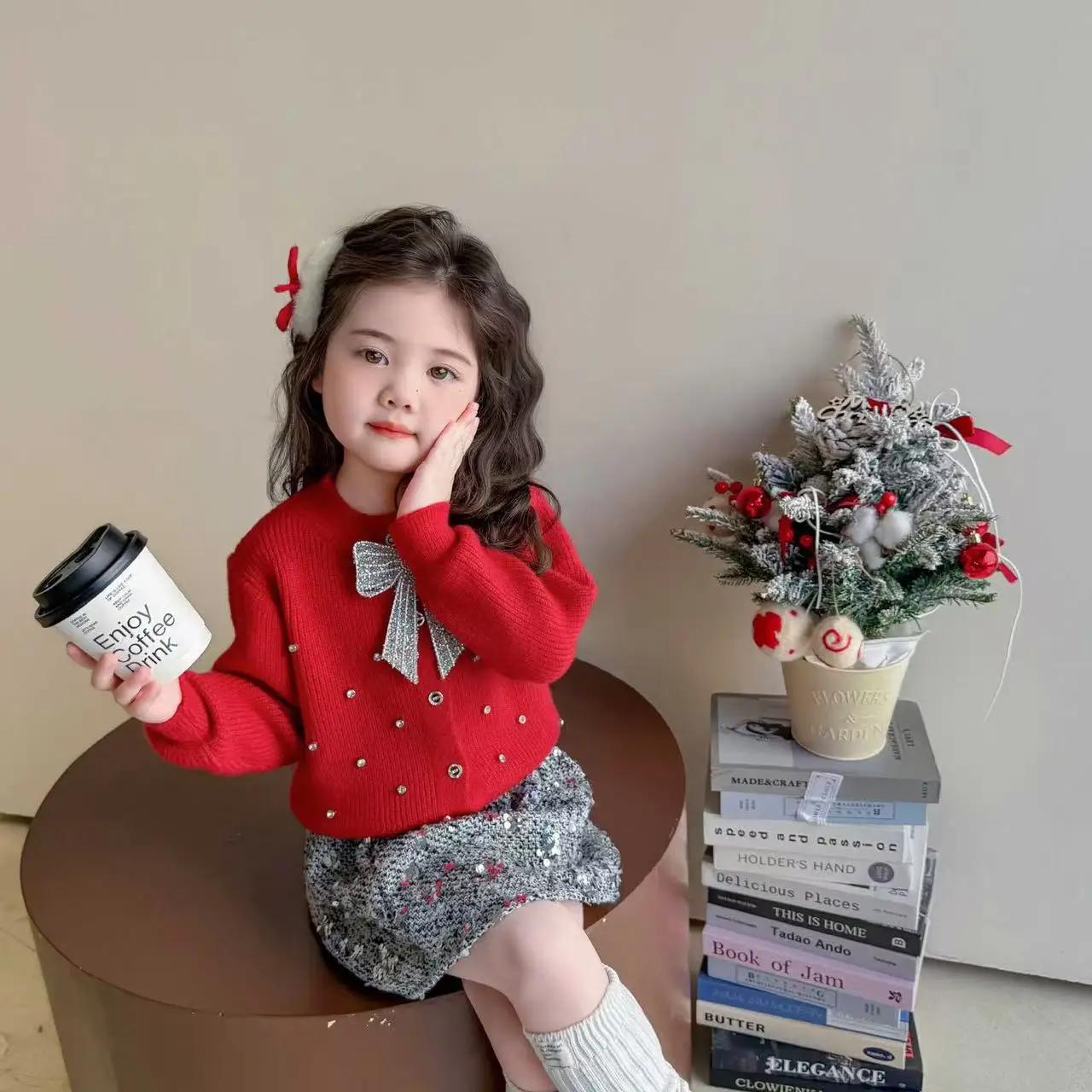 Children's Sets Autumn New Elegant Girls Knit Set Sequin Cardigan and Skirt With Bow Korean Style 2-Piece Outfit for Toddlers