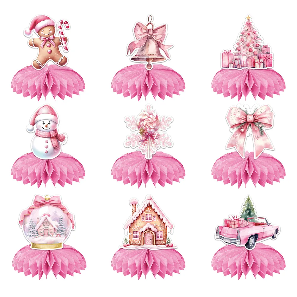 

New Pink Birthday Party Decor Honeycomb Gingerbread Snowman Christmas Tabletop Decoration