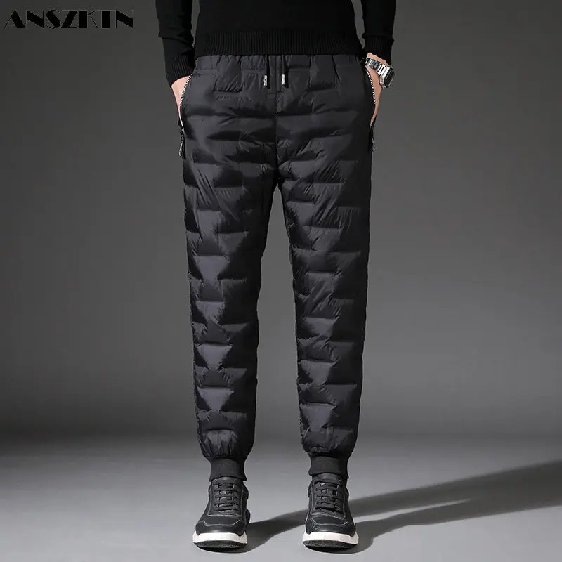 Anszktn 2022 Winter Nieuwe 90 Eendendons Lange Broek Mannen Effen Kleur Casual Warm Trend Mannen Losse Dikke beneden Broek