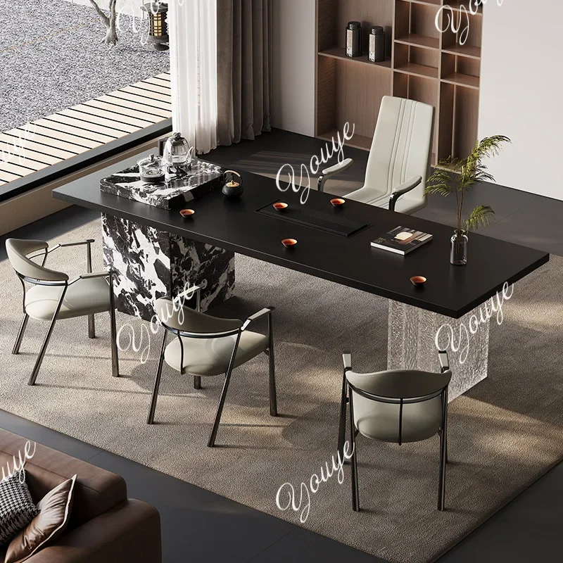 

J Tea Table Light Luxury Modern High-end Rock Slab Tea Table Villa Living Room Home High-end Tea Table And Chair Combination
