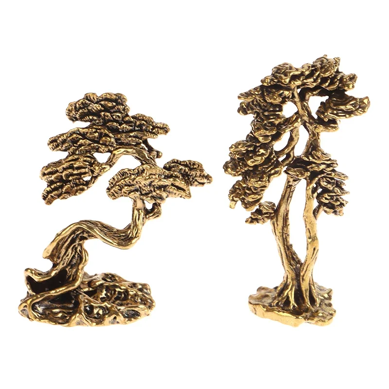 

1Pc Brass Mini Welcome Pine Figurine Tree Miniature Landscape Small Bonsai Tree Statues Decorations Accessories