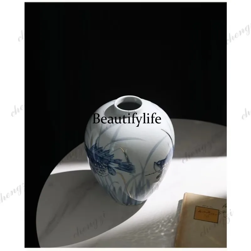 E182 Blue and white porcelain vase ornament, ceramic flower ware, new Chinese living room dining table, hydroponic utensils
