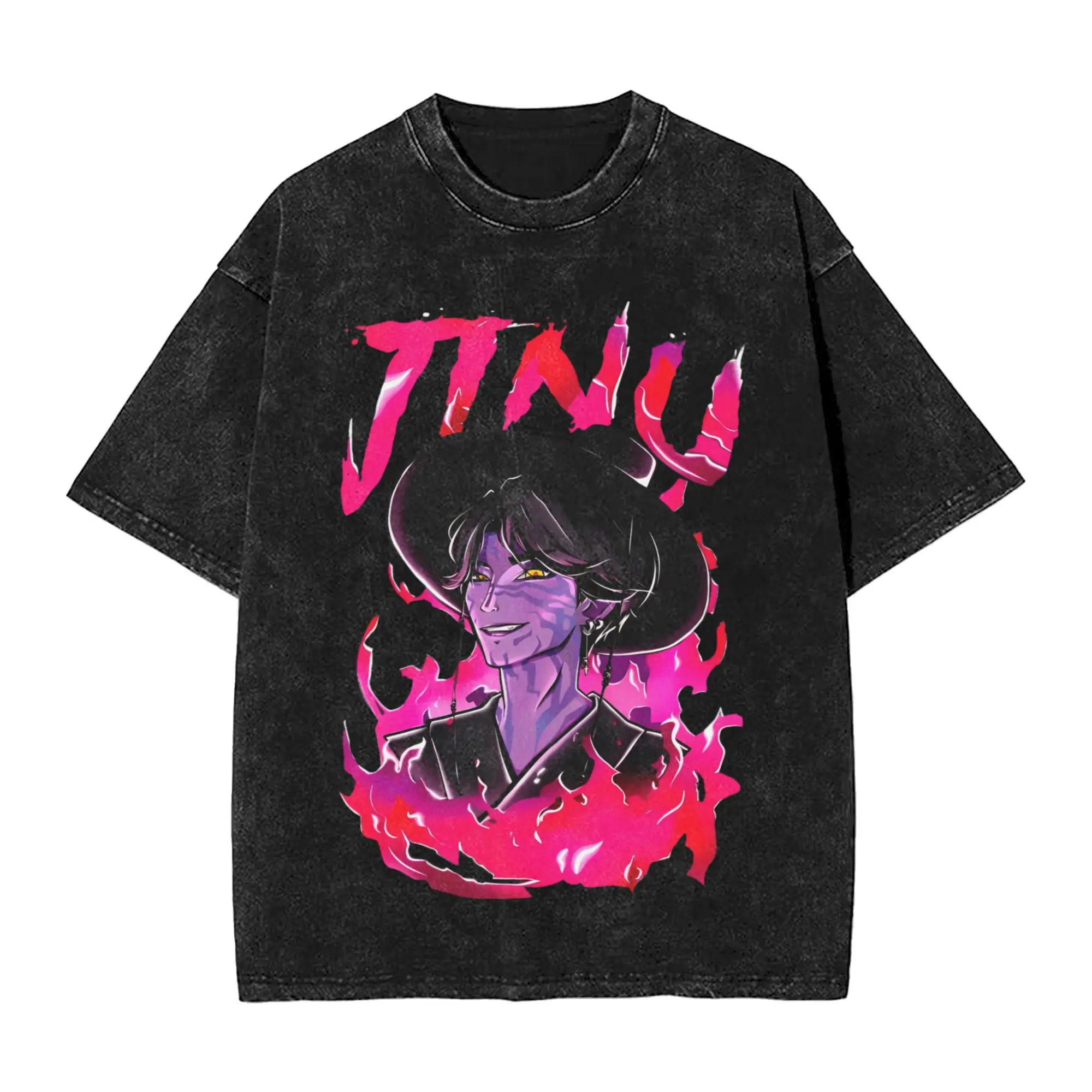 

Demon Hunters Jinu Pink Flame Dark стираная футболка в стиле аниме мужские потрясающие хлопковые футболки пляжные футболки с круглым вырезом топы большого размера
