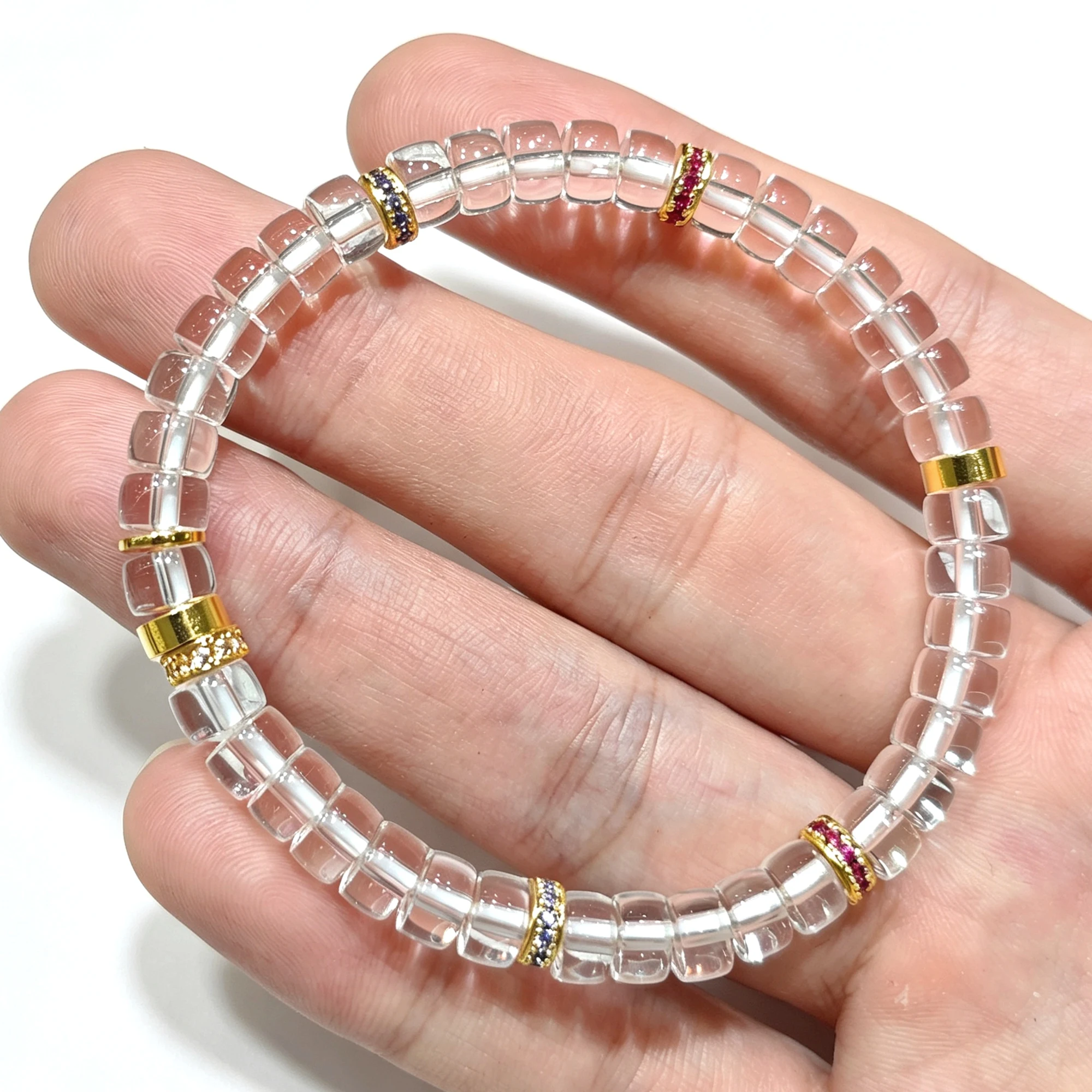 Natural Clear Quartz Gemstone Jewelry Accessory Cut Tablet Crystal Bead Bracelet Gold Spacers Gift Present Wholesale 1 Pc
