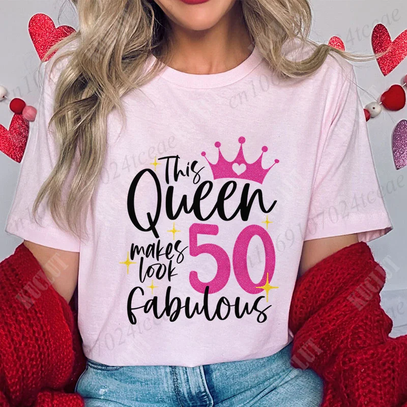 Fashion 50th Years Old Birthday T Shirt for Women Clothing Harajuku Birthday Party Y2k Tops Short Sleeve Tees Female Clothing