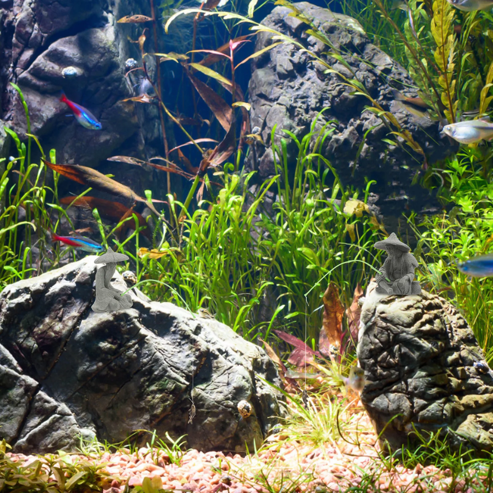 

2pcs Miniature Fisherman Figurines For Aquarium Decoration Resin Fish Tank Ornaments Durable Home Decors Realistic Elderly