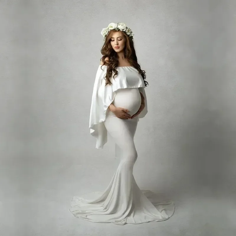 

2024 Photography Cape and Dress Sets Pregnancy Maternity Dresses Photoshoot Fitting Stretchy Pregnant Long Maternity Dress