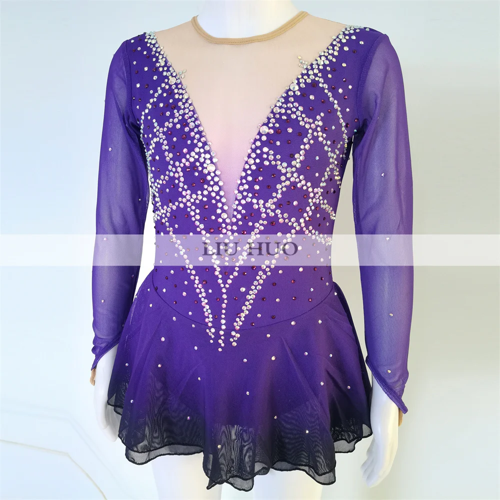 LIUHUO Ice Dance Kunstschaatsen Jurk Vrouwen Volwassen Meisje Tieners Aanpassen Kostuum Prestaties Competitie Dans Turnpakje Paars Kinderen
