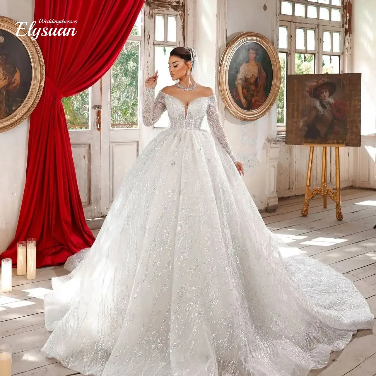 Customized Elegant wedding dresses sweet collar Long sleeve puffy skirt Women's wedding dresses Vestido de novia
