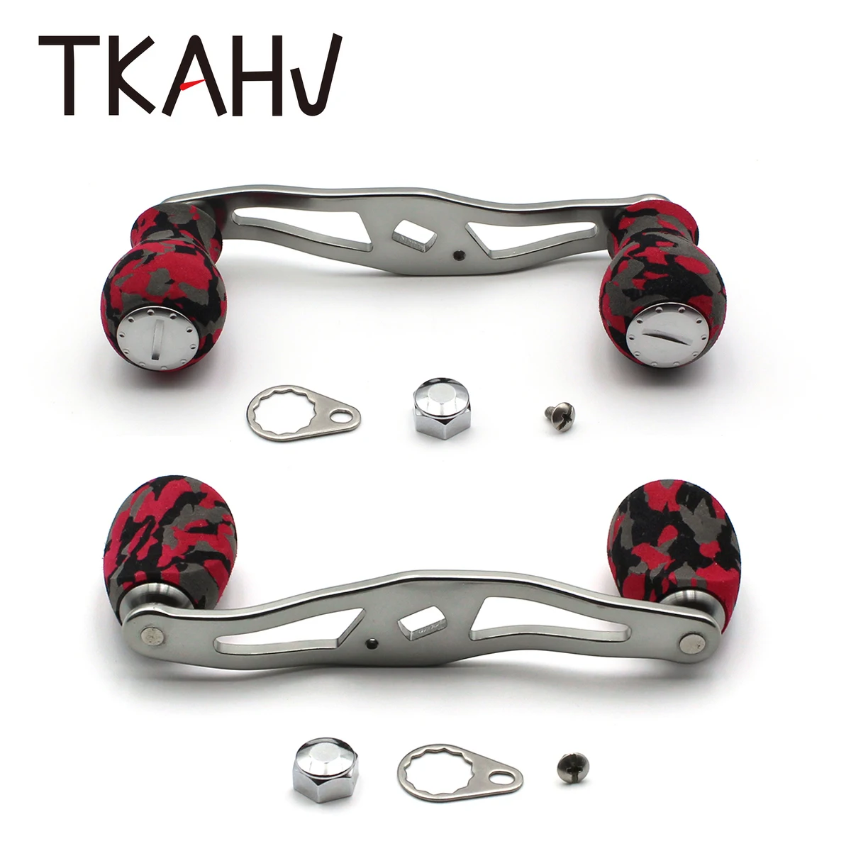 

TKAHV Red CAMO Knobs Gunsmoke Aluminium Baitcasting Fishing Reel Handle Kit for Daiwa Abu Garcia Repair or Replacement