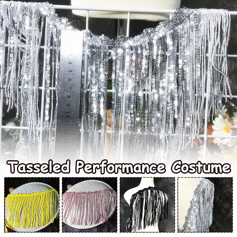 Sequins Tassel Fringe Sewing Trim for DIY Dance Clothing Charm Tassel Fringe Heavy Beads Glass Tube trimming DIY Dress Costume