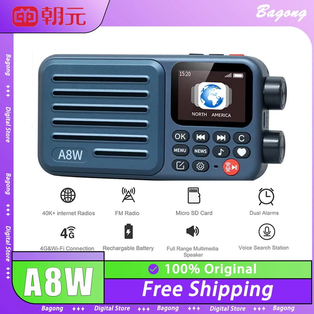 CHOYONG A8W Portable Internet Radio Single Band Radio 4G&Wi-Fi Connection Speaker Custom Multi-Scene Voice Control Radios Gift