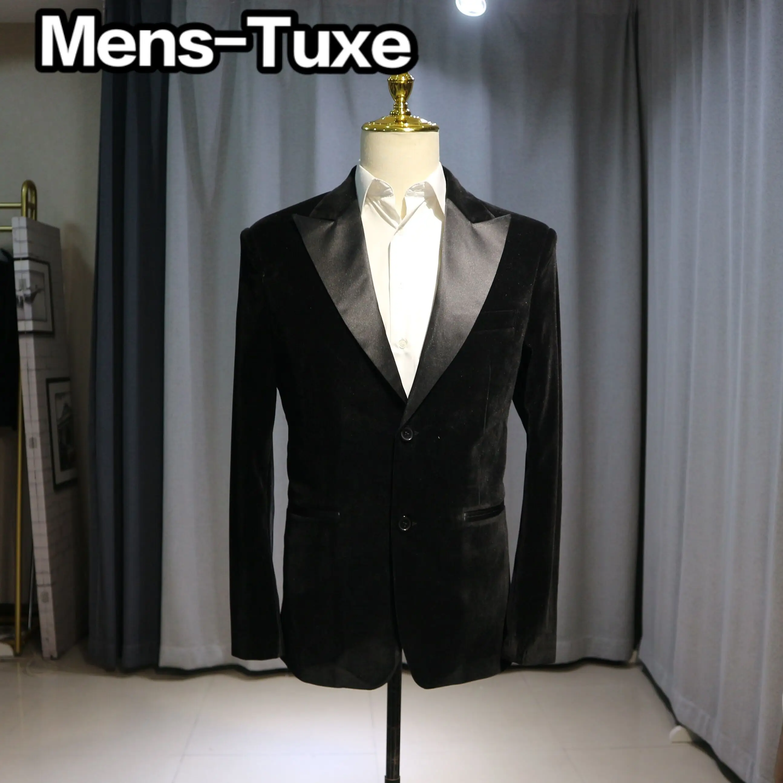 Samt Herren Anzüge Slim Fit Groomsmen Hochzeit Smoking 2 Stück Sets Schwarz Erreichte Revers Blazer Formale Anzug Mit Jacke Und hosen