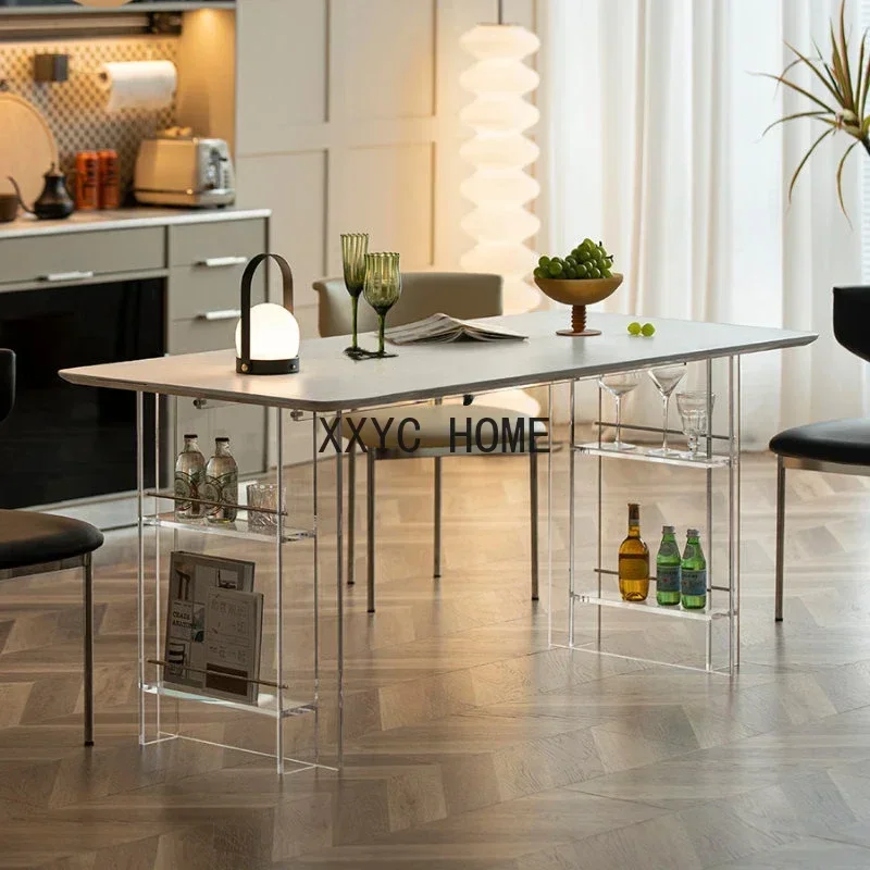 

Легкий роскошный подвесной обеденный стол из мрамора и акрила, креативный прямоугольный рабочий стол-верстак