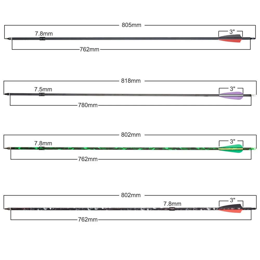 Toparchery 탄소 화살 척추 500, 컴파운드, 리커브 활, 화살 야외 양궁 사격 사냥 액세서리, 31.5 인치, 6 개, 12 개, 24 개