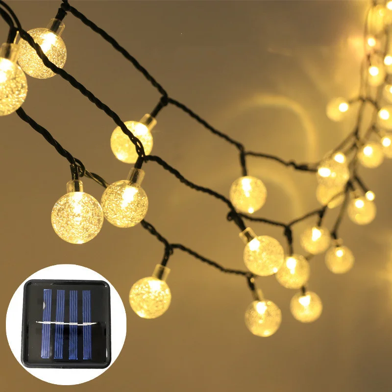 Solar String Lights para pátio, bola de cristal, luzes LED, ao ar livre, impermeável, Powered Pátio Light, Decorações de Natal, 220, 2023