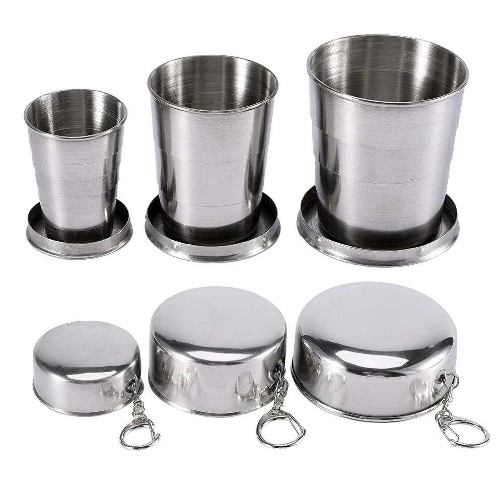 

75ml/150ml/250ml Camping Cup Stainless Steel Outdoor Travel Camping Folding Cup Portable with Keychain for Camping Picnic Hiking