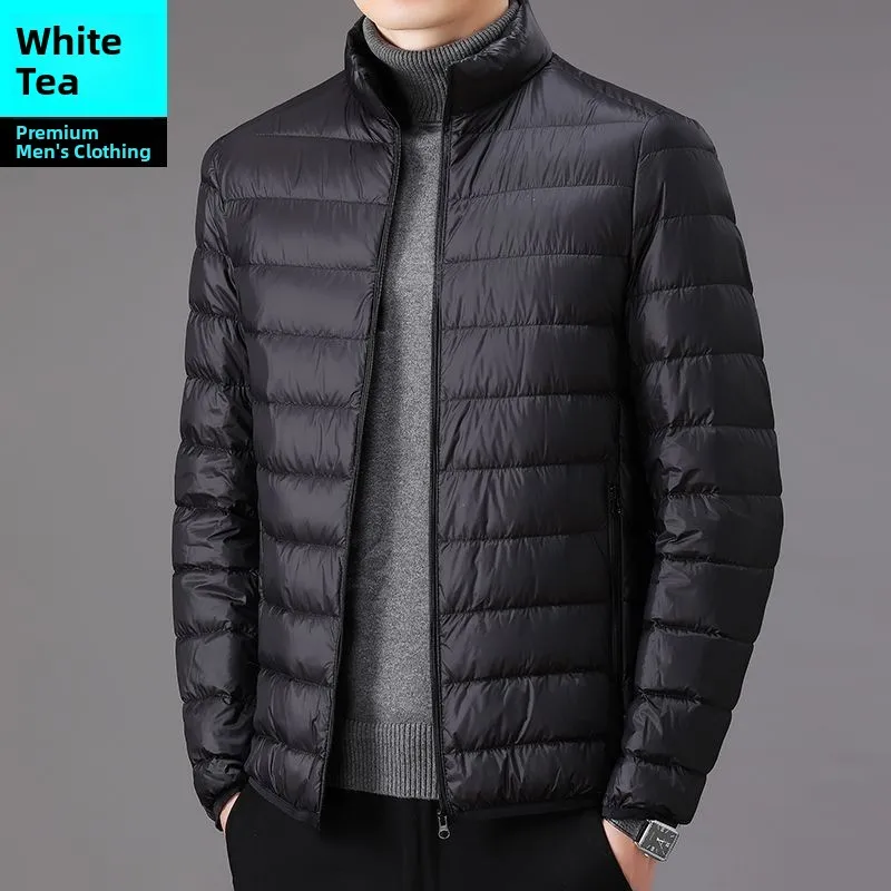 Men's Winter Lightweight down Cotton Jacket Short Casual Stand Collar Warm Top Dad's Cotton Coat Outerwear Slim Fit Style
