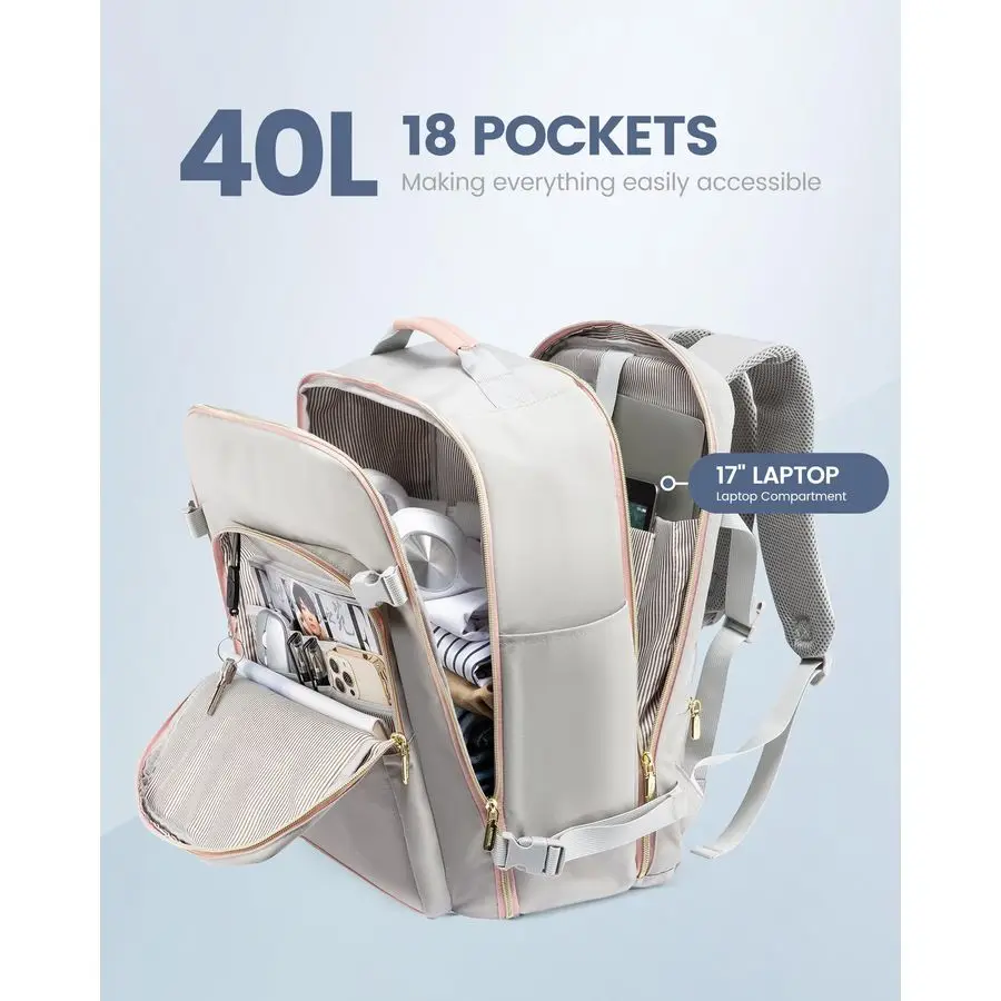 

Backpack for Women amp Men 40L,Airline Approved Carry On Backpack Travel Essentials,TSA Carry on Luggage,Waterproof Personal Ite