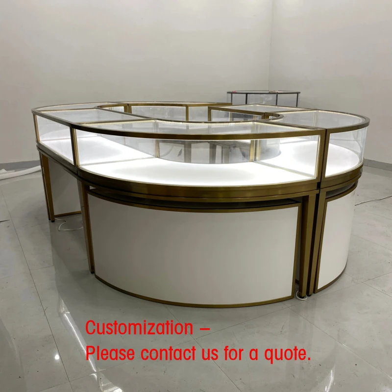 custom.WYP Design Luxury Stainless Steel Jewelry Display Showcase LED-Lit Cabinet Mall Jewelry Counter Top Use
